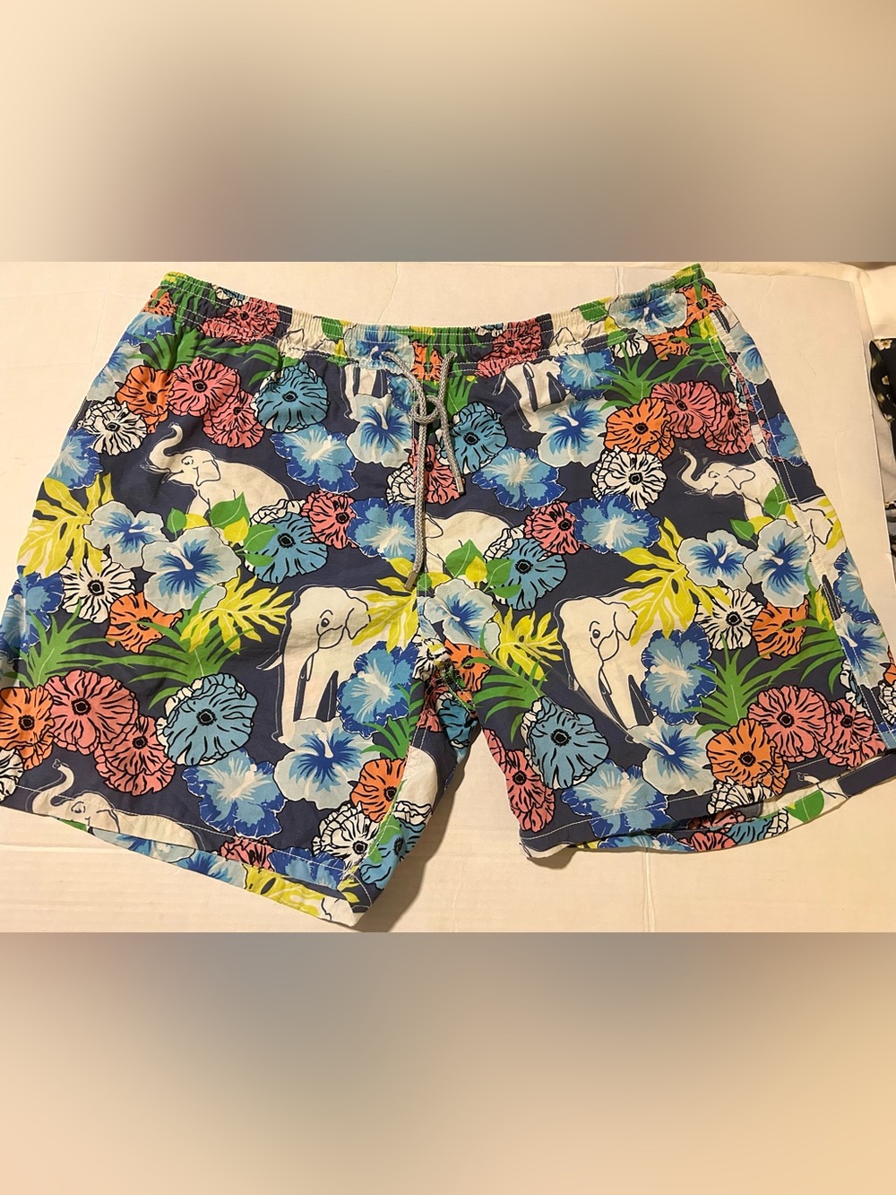 Vilebrequin Floral Elephant Swim Trunks Shorts XXL Bahama Blue Swimsuit no liner